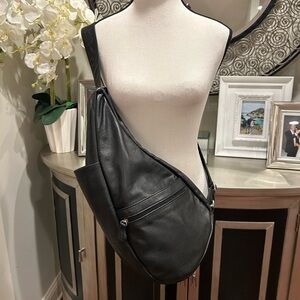 Ameribag Black Leather Sling Belt Bag